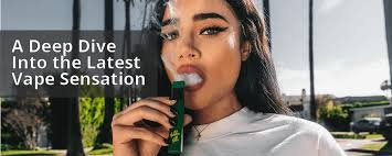 Advertiser-supplied lifestyle photograph featuring an adult model holding a vaping device